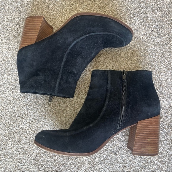 Vagabond Shoes - Vagabond Black Suede Leather Ankle Boots 40 Stacked Wood Block Heel Zipper Close